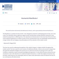 Humanist Manifesto I - American Humanist Association