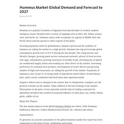 May 2021 Report on Global Hummus Market Size, Share, Value, and Competitive Landscape 2021