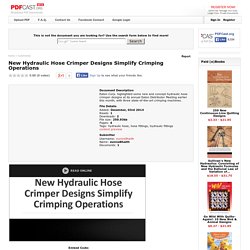 New Hydraulic Hose Crimper Designs Simplify Crimping Operations