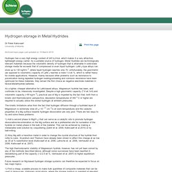 Hydrogen storage in Metal Hydrides