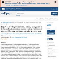 Ingestion of whey hydrolysate, casein, or soy protein isolate: effects on mixed muscle protein synthesis at rest and following resistance exercise in young men