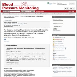 The European Society of Hypertension International Protocol... : Blood Pressure Monitoring