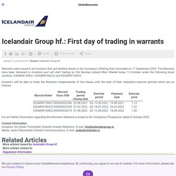 Icelandair Group hf.: First day of trading in warrants Iceland Stock Exchange:ICEAIR