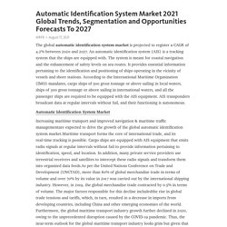 Automatic Identification System Market 2021 Global Trends, Segmentation and Opportunities Forecasts To 2027 – Telegraph