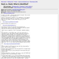 Hash vs. Slash: What Is Identified? from Sean B. Palmer on 2001-11-28 (www-archive@w3.org from November 2001)