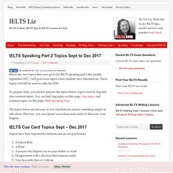 IELTS Speaking Part 2 Topics Sept to Dec 2017