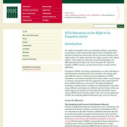 IFLA Statement on the Right to be Forgotten (2016)