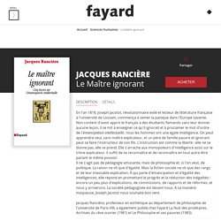 Le Maître ignorant, Jacques Rancière