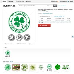 Green Grunge Rubber Stamp With Clover, And Other Variants Of The Same Stamp. Illustrator Stock Photo 69305407