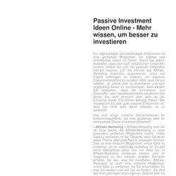 Passive Investment Ideen Online - Mehr wissen, um besser zu investieren