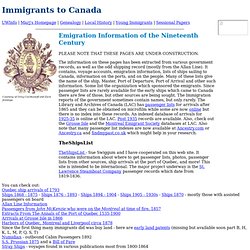 Immigrants to Canada in Nineteenth Century - Ships - Emigration Reports - Emigration Handbooks