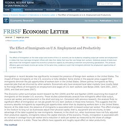 Economic Letter: The Effect of Immigrants on U.S. Employment and Productivity (2010-26, 8/30/2010)