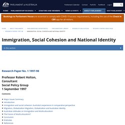 Immigration, Social Cohesion and National Identity - Parliament of Australia