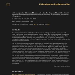 U.S. Immigration Legislation: 1986 Immigration Reform and Control Act (Simpson-Mazzoli Act)
