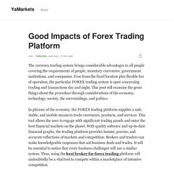 Good Impacts of Forex Trading Platform