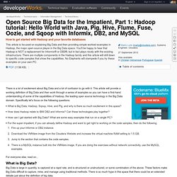 Open Source Big Data for the Impatient, Part 1: Hadoop tutorial: Hello World with Java, Pig, Hive, Flume, Fuse, Oozie, and Sqoop with Informix, DB2, and MySQL