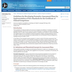 Guidelines for Developing Formative Assessment Plans for Implementation of New Standards for the Certificate of Clinical Competence