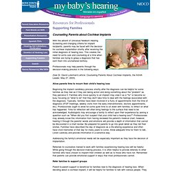 Supporting Families - Counseling Parents about Cochlear Implants - Implications for Audiologists - Audiologists - My Baby's Hearing