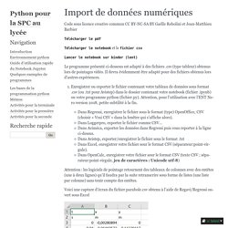Import de données numériques — Documentation Python pour la SPC au lycée 1.0.1