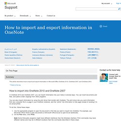 How to import and export information in OneNote