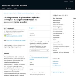 SCIENTIFIC ELECTRONIC ARCHIVES 29/05/20 The importance of plant diversity in the ecological management of insects in agroecosystems: a review