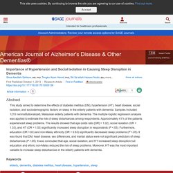 Importance of Hypertension and Social Isolation in Causing Sleep Disruption in Dementia