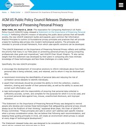 ACM US Public Policy Council Releases Statement on Importance of Preserving Personal Privacy
