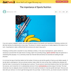 The importance of Sports Nutrition