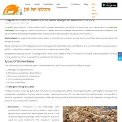 Important Biofertilizers and their usage in different crops