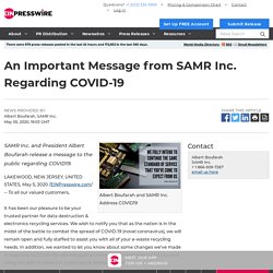 An Important Message from SAMR Inc. Regarding COVID-19