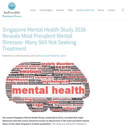 Singapore Mental Health Study 2016 reveals most prevalent mental illnesses- many still not seeking treatment - ImPossible Psychological Services