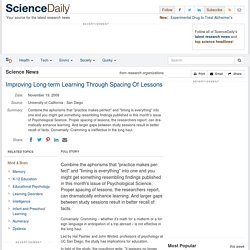 Improving Long-term Learning Through Spacing Of Lessons