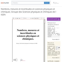 Nombres, mesures et incertitudes en sciences physiques et chimiques. Groupe des Sciences physiques et chimiques de l IGEN