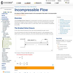 Incompressible Flow - Water Hammer - Pipes - Fluid Mechanics - Engineering Reference with Worked Examples