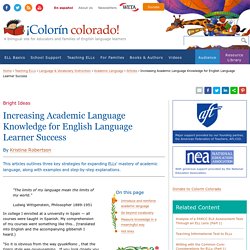 Increasing Academic Language Knowledge for English Language Learner Success