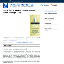 Indicateurs et Tableau de bord: mission, vision, stratégie (1/5)
