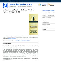 Indicateurs et Tableau de bord: mission, vision, stratégie (1/5)