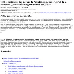 Grilles indiciaires des métiers de l'enseignement supérieur et de la recherche (Université et CNRS)