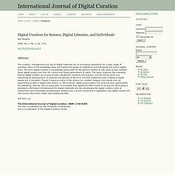 Digital Curation for Science, Digital Libraries, and Individuals