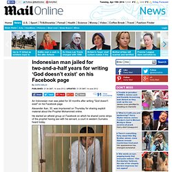 Indonesian man jailed for two-and-a-half years for writing ¿God doesn¿t exist¿ on his Facebook page