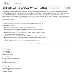 Industrial Designer Cover Letter for Resume