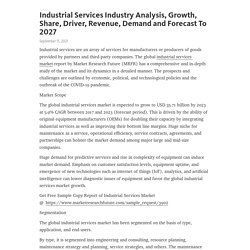Industrial Services Industry Analysis, Growth, Share, Driver, Revenue, Demand and Forecast To 2027 – Telegraph