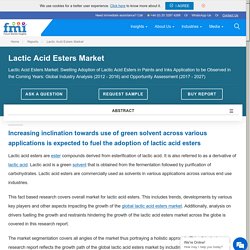 Lactic Acid Esters Market: Global Industry Analysis, Size and Forecast, 2017 to 2027