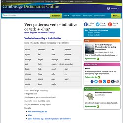Verb patterns: verb + infinitive or verb + - ing ? - gramática inglés en "English Grammar Today" - Cambridge University Press