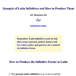 Synopsis of Latin Infinitives and How to Produce the Infinitive Forms in Latin (cf. Wheelock 25)