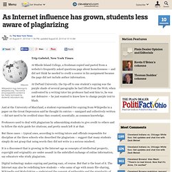 As Internet influence has grown, students less aware of plagiarizing