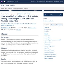 BMC PUBLIC HEALTH 01/04/20 Status and influential factors of vitamin D among children aged 0 to 6 years in a Chinese population