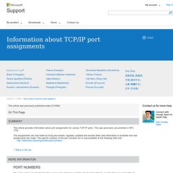 Information about TCP/IP port assignments