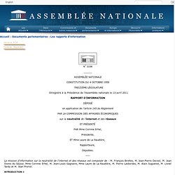  3336 - Rapport d'information de Mmes Laure de La Raudière et Corinne Erhel déposé en application de l'article 145 du règlement, par la commission des affaires économiques sur la neutralité de l'internet et des réseaux