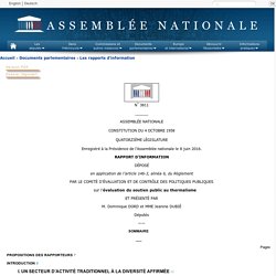 N° 3811 - Rapport d'information de M. Dominique Dord et Mme Jeanine Dubié déposé en application de l'article 146-3 du règlement, par le comité d'évaluation et de contrôle des politiques publiques sur l'évaluation du soutien public au thermalisme